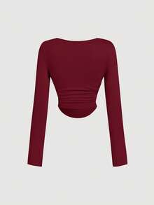 SHEIN MOD 4-częściowy zestaw damskich koszulek z marszczeniami i kwadratowym dekoltem, z długim rękawem, ciepłe ubrania, bluzki wyjściowe, ubrania na święta, Boże Narodzenie, Nowy Rok, bluzka imprezowa, Święto Dziękczynienia, brązowy top, Święto Dziękczynienia, Nowy Rok, impreza, swobodny, elegancki, 4 sztuki - Wielokolorowe - Zobacz 6