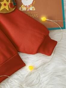 SHEIN LUNE Casual Minimalist Printed Pattern Crew Neck Loose Fit Thick Sweatshirt For Women, Suitable For Autumn/Winter, Red, Merry Christmas Graphic