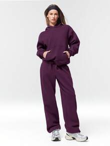 GLOWMODE 30" Everyday Fleece Be Comfy Oversized Fit Adjustable Drawstring Waist Basic Joggers With Side Pockets Daily Casual - Cherry Cola - View 6