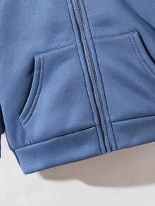 SHEIN 儿童休闲夹克 Wtt 官方网站，男童冬季外套，连帽拉链卫衣，学校，基本款上衣，冬季上衣，适合春季、夏季、秋季、冬季学校、花园、海滩、生日 - 霧霾藍 - 查看 4