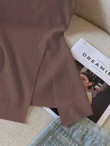 GlowEve Áo crop top không tay Y2K trơn màu xẻ tà bên hông dành cho nữ - Rỉ Nâu - Xem 4