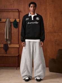 SWAVVY Men's Thermal Lined Standard Size Light Grey Sweatpants, Elastic Waist, No Back Pockets, Autumn/Winter - Light Grey - View 2