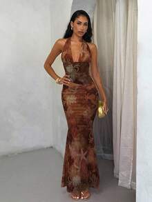 Glamine Vacay Vibes Floral Beach Graphic Print Women's 2pcs Summer Vacation Set, Halter Neck Tied Crop Top And Asymmetrical Ruffle Hem Skirt, Coral, Pink, Ocean Elements, Random Floral Prints Fall Women Clothes Back To School , Christmas,New Year ,Thanksgiving