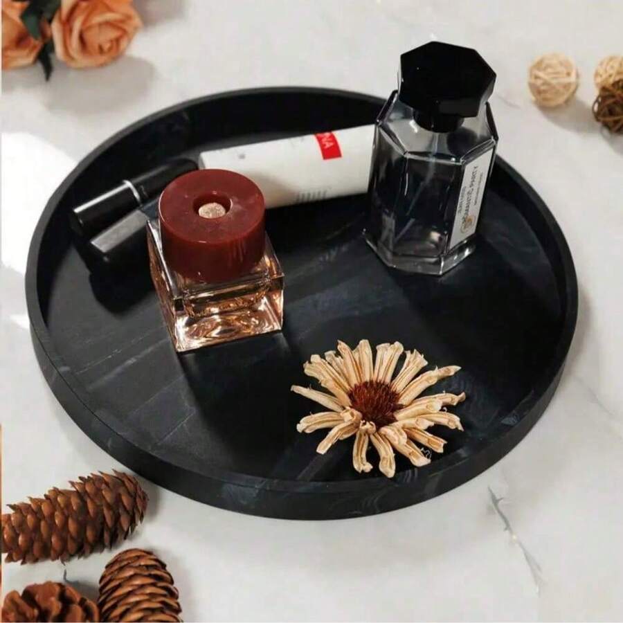 1个圆形梳妆台收纳托盘，皂液器托盘，浴室梳妆台硅胶托盘，洗手液、洗发水、香水收纳托盘，珠宝展示托盘，用于日常饰品和装饰收纳，返校季必备 - 彩色 - 查看 1