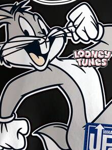 LOONEY TUNES X SHEIN 小男孩秋季休闲兔子印花撞色条纹装饰运动衫 - 白色 - 查看 6