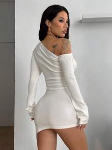 Coolane Pulover cu mânecă lungă și umeri goi pentru femei, toamnă-iarnă, stil festivalier, ieșiri în oraș, ținute de club, târg renascentist, petrecere, Y2K - alb - Vizualizare 5
