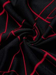 Editum 几何印花A字长袖连衣裙，黑色撞色连衣裙，女士秋冬连衣裙 - 紅色和黑色 - 查看 7