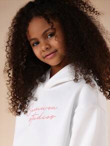 SUMWON Bow Print Graphic Pullover Hoodie For Tweens With Centre Pocket Hood Casual Sweatshirt - White - View 3