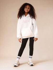 SUMWON Bow Print Graphic Pullover Hoodie For Tweens With Centre Pocket Hood Casual Sweatshirt - White - View 6