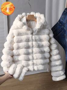 SHEIN Casual Fashion Loose Fit Plush Hooded Jacket For Teen Girl Comfortable For Autumn/Winter Daily Wear, Commuting, Outing, Party, Photo Shoot - White - View 4