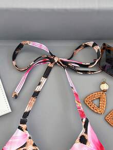 Swim SXY 2件套女士花卉豹纹性感系带比基尼套装 - 彩色 - 查看 6