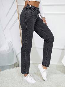 SHEIN Essnce Casual Washed Vintage Tapered Denim Jeans