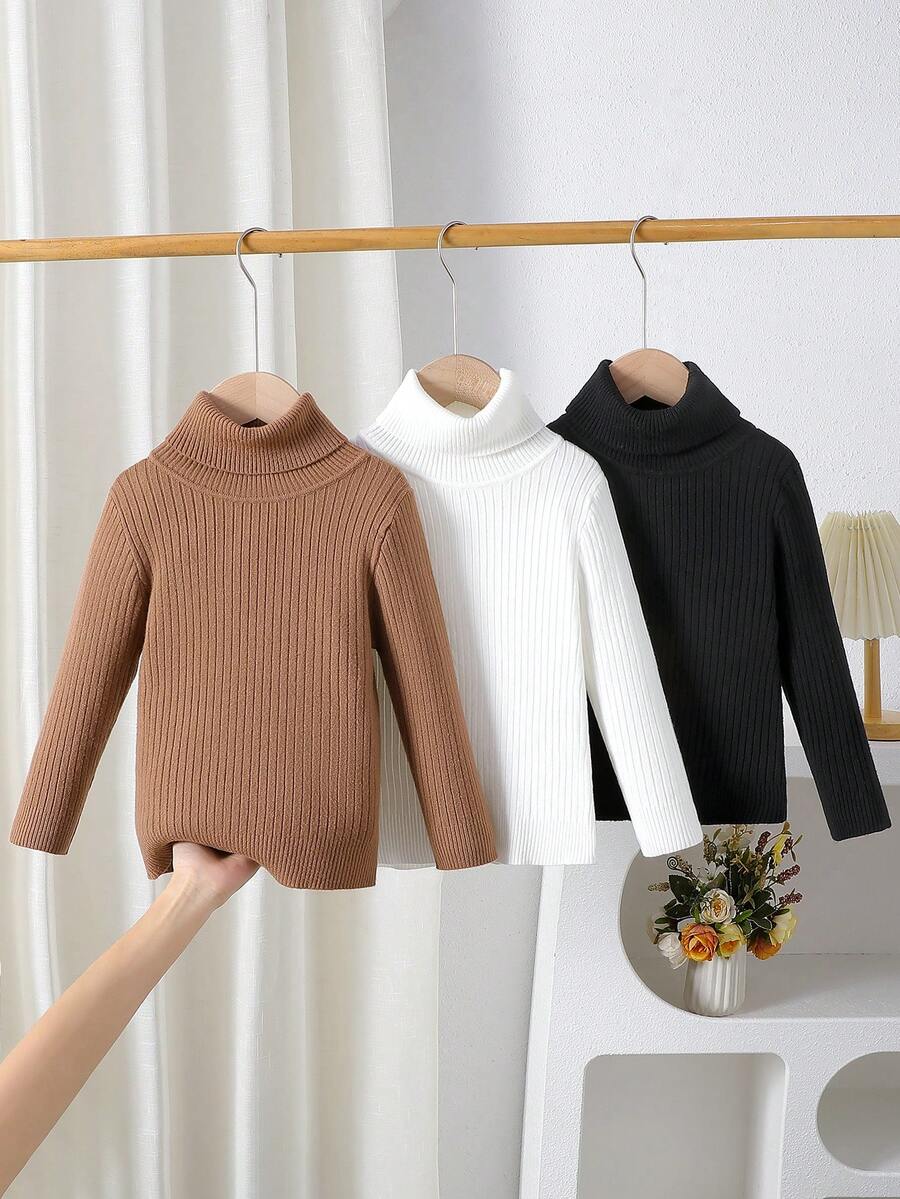 Sweater Anak Perempuan 2025 Model Baru Musim Gugur/Musim Dingin, Pullover Kerah Tinggi Polos, Lapisan Dasar Rajut Lengan Panjang untuk Kembali ke Sekolah, Atasan Sekolah Minimalis yang Bergaya - MultiWarna - View 1