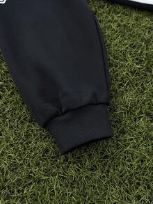 Captain Tsubasa X SHEIN Tween Boys' Cool Sports Football Graphic Striped Contrast Color Patchwork Number Oversized Drop Shoulder Sweatshirt Y2k Sweat Shirts Kids Baseball Clothes Kids