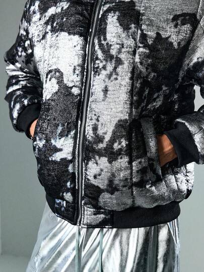 Street Life Men's Fashion Zipper Dark Textured Padded Coat