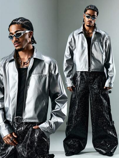 Street Life Men's KPOP Silver Minimalist Casual Long Sleeve Jacket