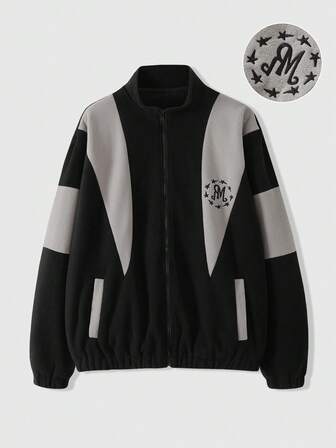 Street Life Giacca e cappotto da uomo con chiusura lampo, colletto alto, maniche lunghe e blocchi di colore con ricamo a lettere