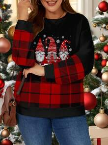 SHEIN LUNE 休闲简约全身圣诞印花大码女式卫衣，秋冬 - 彩色 - 查看 8