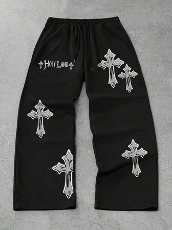 Street Life Pantaloni della tuta casual con stampa a croce, vestibilità ampia, gamba dritta, comodi, adatti per l'autunno/inverno