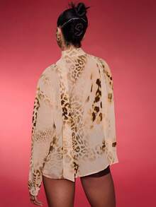 Normani Women's Elegant Resort Leopard Print Chiffon Ruffled Collar Blouse, Spring/Summer - Multicolor - View 2