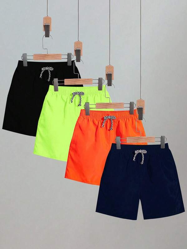 SHEIN Tween Boy 4pcs Casual Woven Beach Shorts Set