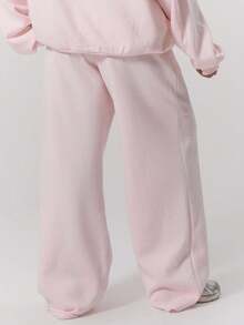 MUSERA 大码直筒抓绒弹力腰慢跑裤，冬季，可爱，日常休闲，Coffee Club Curve 情人节复活节 - 粉色 - 查看 4