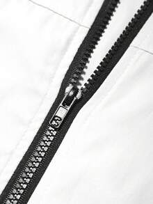 Manfinity Homme Plus Size Men's Letter Print Long Sleeve Zip Front Pocket Drawstring Hoodie Jacket - White - View 6