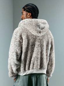 ROMWE MEN Street Life Men's Reversible Fleece Hooded Sweatshirt, Long Sleeve Top - Beige - View 4