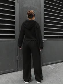 SHEIN Unity Women's Zip-Up Hooded Top And Pants Set Fall Cloth For Women - Black - View 2