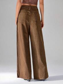 TRNVIE Jeans anchos de mujer con lavado vintage casual - Marrón - Ver 2