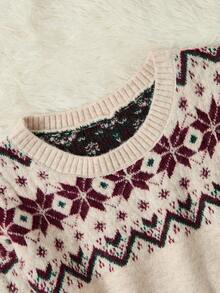 SHEIN Unity Women's Solid Color Elegant Jacquard Crew Neck Long Sleeve Sweater Top, Jacquard Knit Sweater,Autumn/Winter,Christmas Sweater - Multicolor - View 3
