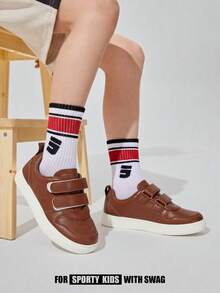 JNSQ A Pair Of All-Season Boys' Brown PU Basic  Casual, , Durable, Lightweight Running Shoes Kids Sneakers - Brown - View 2