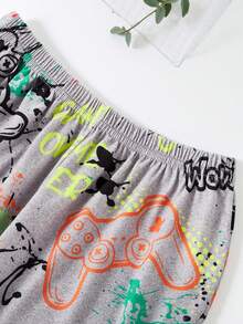 2 件套青少年男孩电子游戏印花睡衣套装 - 长裤和长袖上衣 - 深灰色 - 查看 7