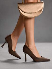 CUCCOO SZL Giày cao gót mũi nhọn màu đỏ tía thời trang nữ, thích hợp đi làm, hẹn hò, tiệc tùng, đám cưới, nghỉ dưỡng - màu nâu - Xem 6