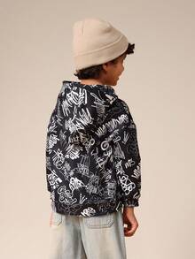 SUMWON Graffiti Print Pullover Hoodie Without Drawstring For Boys Urban Street Style Sweatshirt - Black - View 2