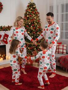 2 Stück Weihnachts-Baby-Mädchen Grafik-Muster Langarm Bodysuit und Leggings Pyjama Set