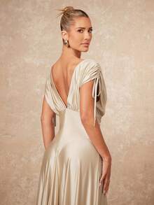 Lumalex 女式亮面缎面弹力大金属装饰褶皱腰喇叭裙 - 金色 - 查看 8