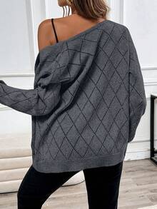 EMERY ROSE Cárdigan casual y cómodo con patrón de diamante hueco para mujeres - Gris - Ver 2