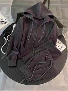 Franclia 2件套大码女式宽松连帽衫和阔腿裤套装