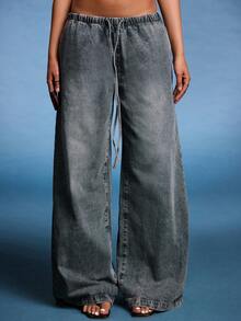 Normani Drawstring Denim Trousers Spring 90's Y2k Cute Elegant Casual Vacation Summer Western Holiday Concert Fall Autumn Winter Nashville Casual Fall Autumn Back To School Office Work - Blue - View 4
