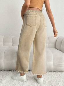 SHEIN Maternity Casual Loose Cropped Jeans With Waistband Patchwork - Apricot - View 2