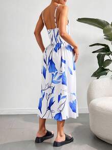 Vestido bohemio de resort para mujer - Azul y blanco - Ver 2