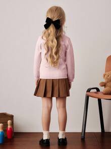 PrepCrw Young Girls' Collegiate Style Bear Graphic Crew Neck Sweater - Baby Pink - View 2
