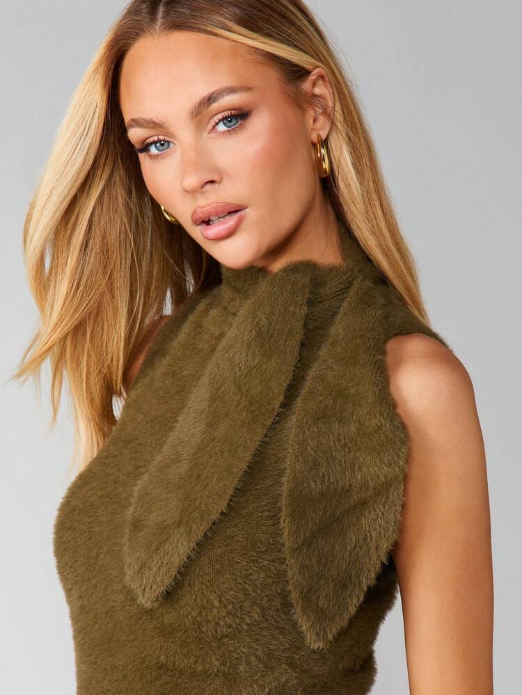 MISSGUIDED Flauschiges gestricktes Trägershirt mit Schal-Ausschnittdetail, Herbst-Winter Layering Grundlage