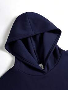 SHEIN 少女纯色简约宽松卫衣，休闲学院风，舒适时尚，百搭柔软面料，适合日常穿着、上学、外出、户外活动。藏蓝色卫衣，纯色卫衣，少女宽松卫衣。 - 藏蓝色 - 查看 4