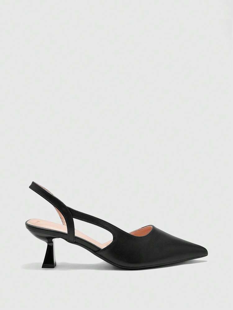 CUCCOO BIZCHIC 女性用 尖った つま先 キトゥンヒール ブラックドレスパンプス、快適な オールマッチ 万能 スリングバック ミドルヒールシューズ、仕事、通勤、カジュアルウェアに