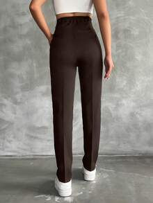 EURMUSE Pantaloni da tailleur in vita alta con pieghe - Castano - Visualizzare 2