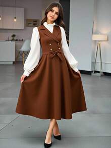 SHEIN Teen Girls Shirt Co-Ords - Coffee Brown - View 3