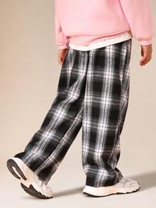 SUMWON Wide Leg Plaid Check Pants For Girls Casual School Palazzo Trousers With Drawstring Waist - Multicolor - View 3
