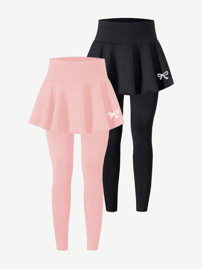 Sparklyn Set de 2 piezas de falda-leggings de ballet deportivo versátil y casual para niñas preadolescentes